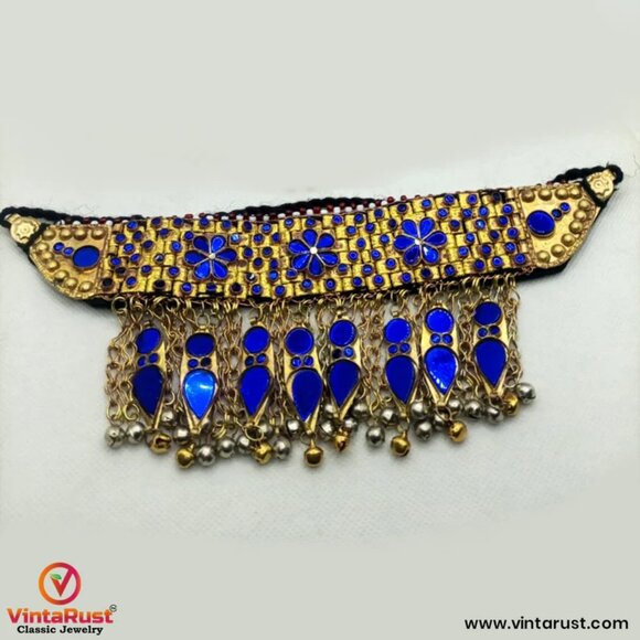 Golden Tone Handmade Tribal Women Jewelry Set, Necklace with Head Piece Earring - Picture 8 of 8